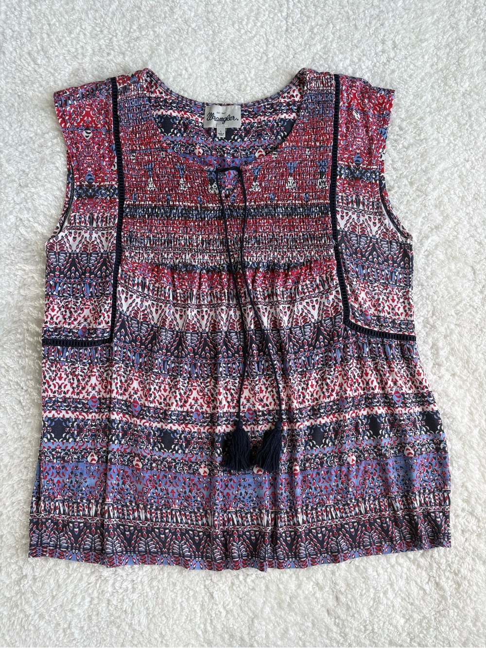 Wrangler Boho Smocked Sleeveless Top - Size Large